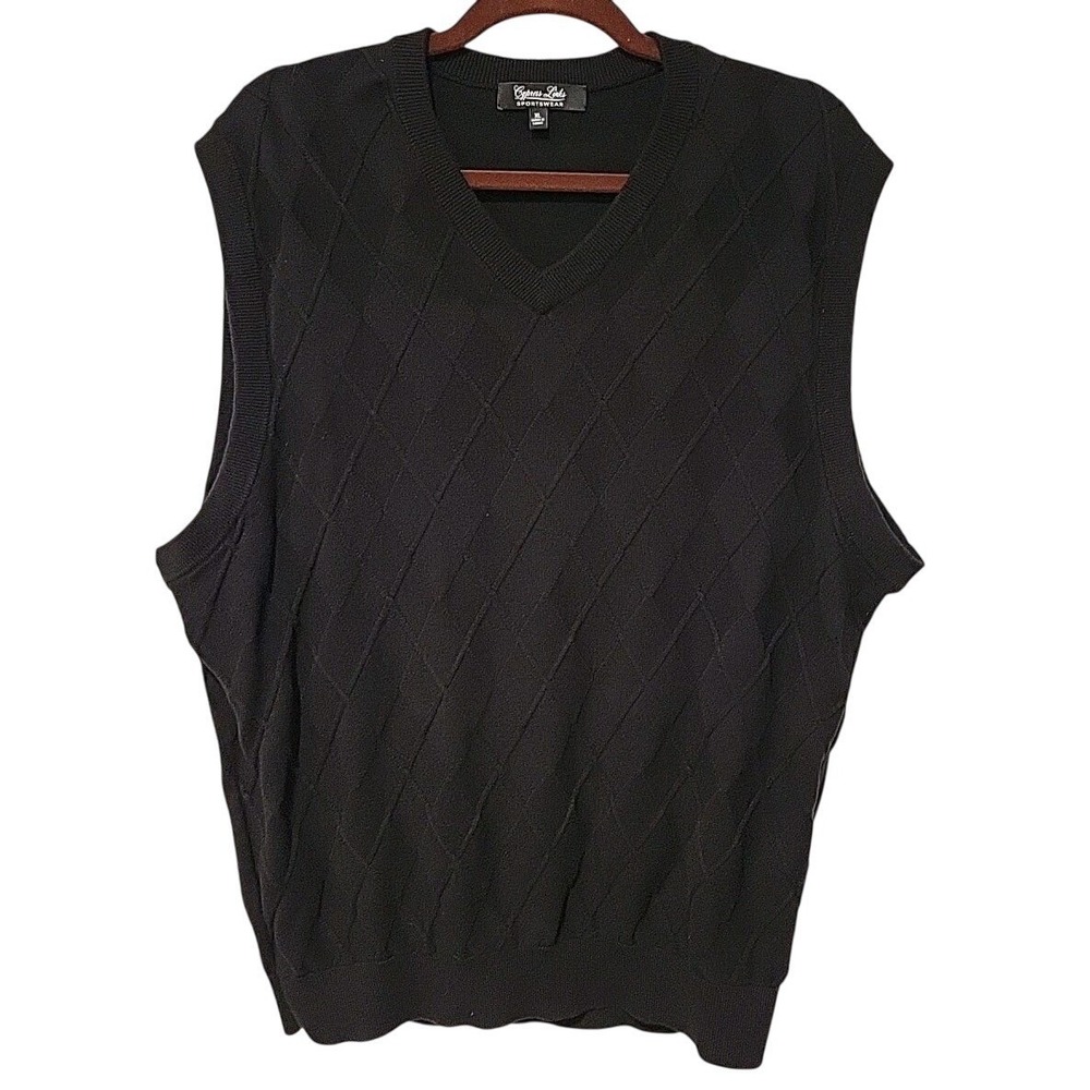 Cypress Links Sweater Vest Mens XL Black V-Neck Golf Diamond Argyle Grandpa